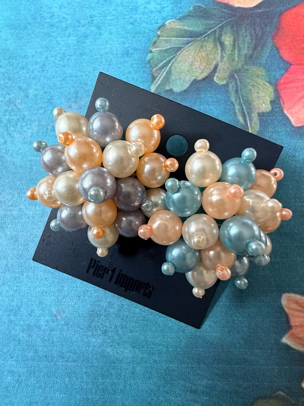 Cluster Pearl Bead Statement Earrings - Multicolor. Colors do not match.